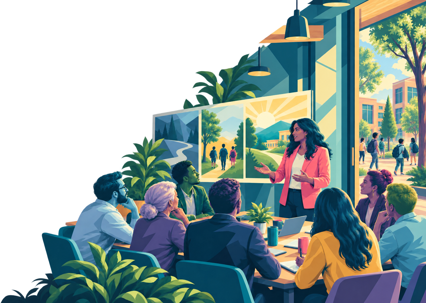 Illustration of a school leader communicating with their team and community.
